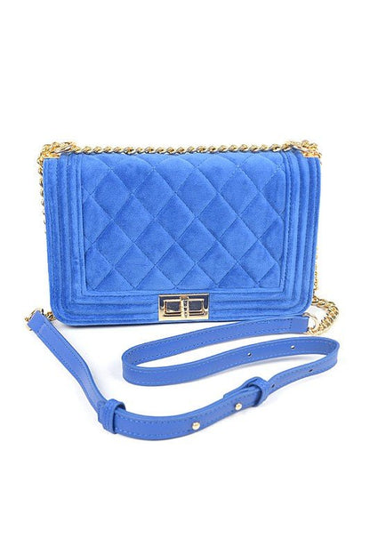 Quilted Velvet Statement Shoulder Bag - Blu Lotus Boutique
