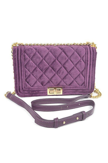 Quilted Velvet Statement Shoulder Bag - Blu Lotus Boutique