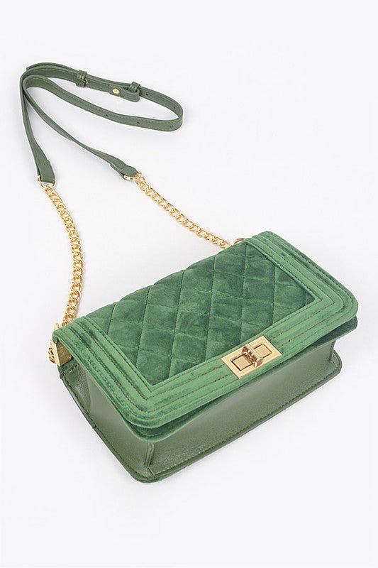 Quilted Velvet Statement Shoulder Bag - Blu Lotus Boutique