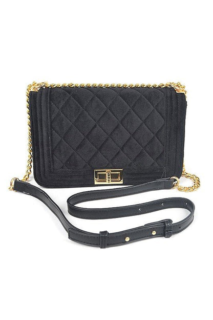Quilted Velvet Statement Shoulder Bag - Blu Lotus Boutique