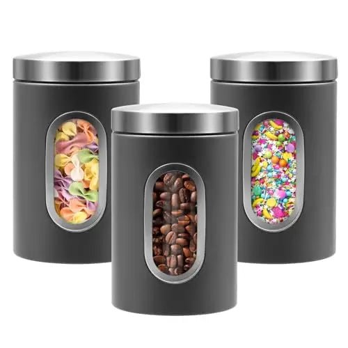 QYQRQF Canisters Sets for The Kitchen 3pcs Sugar Flour Coffee Storage Jars Stainless Steel Food Container Organizer for Kitchen - Blu Lotus Boutique