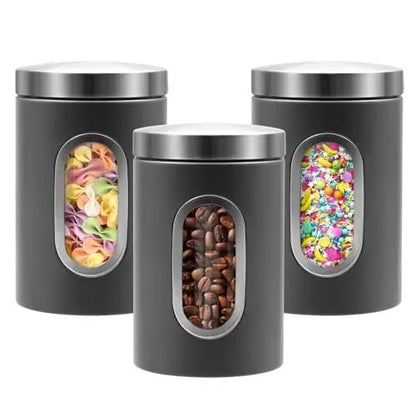 QYQRQF Canisters Sets for The Kitchen 3pcs Sugar Flour Coffee Storage Jars Stainless Steel Food Container Organizer for Kitchen - Blu Lotus Boutique