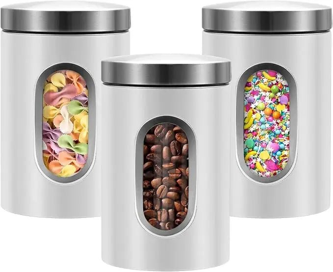 QYQRQF Canisters Sets for The Kitchen 3pcs Sugar Flour Coffee Storage Jars Stainless Steel Food Container Organizer for Kitchen - Blu Lotus Boutique