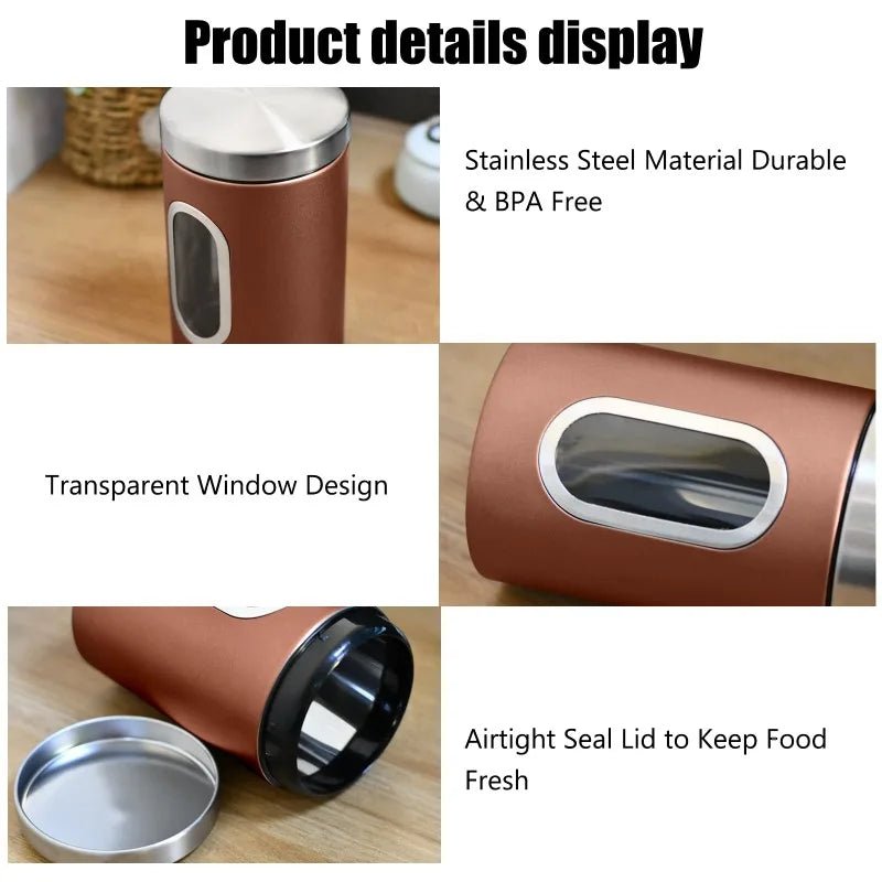 QYQRQF Canisters Sets for The Kitchen 3pcs Sugar Flour Coffee Storage Jars Stainless Steel Food Container Organizer for Kitchen - Blu Lotus Boutique