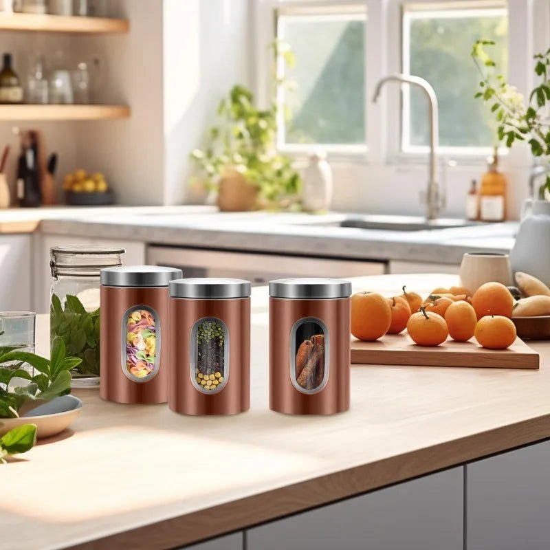 QYQRQF Canisters Sets for The Kitchen 3pcs Sugar Flour Coffee Storage Jars Stainless Steel Food Container Organizer for Kitchen - Blu Lotus Boutique