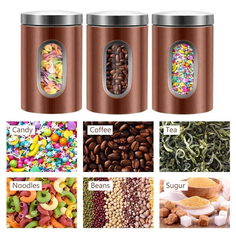 QYQRQF Canisters Sets for The Kitchen 3pcs Sugar Flour Coffee Storage Jars Stainless Steel Food Container Organizer for Kitchen - Blu Lotus Boutique
