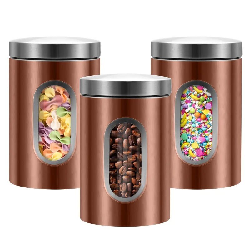 QYQRQF Canisters Sets for The Kitchen 3pcs Sugar Flour Coffee Storage Jars Stainless Steel Food Container Organizer for Kitchen - Blu Lotus Boutique