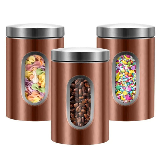 QYQRQF Canisters Sets for The Kitchen 3pcs Sugar Flour Coffee Storage Jars Stainless Steel Food Container Organizer for Kitchen - Blu Lotus Boutique