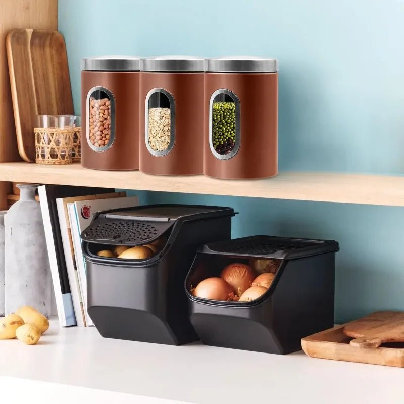 QYQRQF Canisters Sets for The Kitchen 3pcs Sugar Flour Coffee Storage Jars Stainless Steel Food Container Organizer for Kitchen - Blu Lotus Boutique