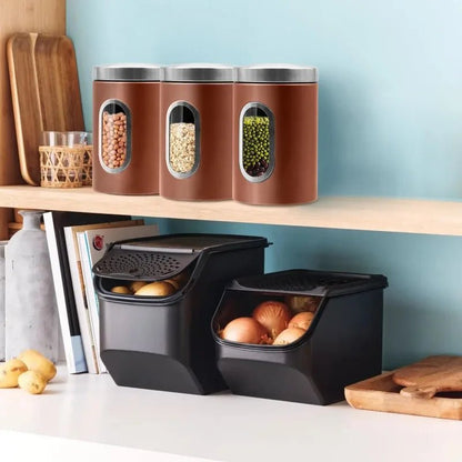 QYQRQF Canisters Sets for The Kitchen 3pcs Sugar Flour Coffee Storage Jars Stainless Steel Food Container Organizer for Kitchen - Blu Lotus Boutique