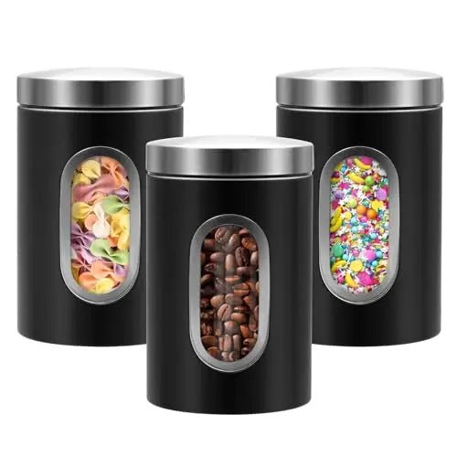 QYQRQF Canisters Sets for The Kitchen 3pcs Sugar Flour Coffee Storage Jars Stainless Steel Food Container Organizer for Kitchen - Blu Lotus Boutique