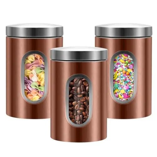 QYQRQF Canisters Sets for The Kitchen 3pcs Sugar Flour Coffee Storage Jars Stainless Steel Food Container Organizer for Kitchen - Blu Lotus Boutique