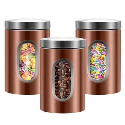 QYQRQF Canisters Sets for The Kitchen 3pcs Sugar Flour Coffee Storage Jars Stainless Steel Food Container Organizer for Kitchen - Blu Lotus Boutique
