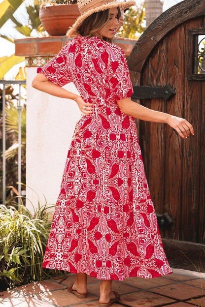 Raquel Paisley Side Slit Maxi Dress - Blu Lotus Boutique