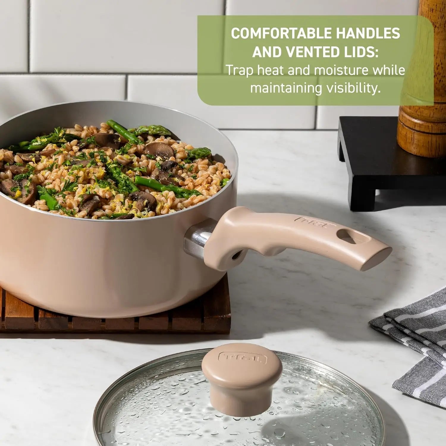Refresh Ceramic Pots and Pans Set, 20 - Piece Nonstick Cookware Set, Stockpot, Griddle, Frying Pans, Utensils, Moon Grey - Blu Lotus Boutique