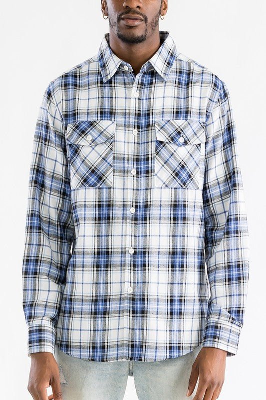 Regular Fit Checker Plaid Flannel Long Sleeve - Blu Lotus Boutique