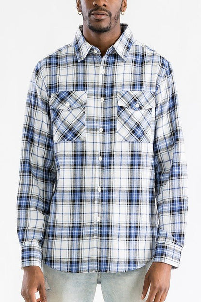 Regular Fit Checker Plaid Flannel Long Sleeve - Blu Lotus Boutique