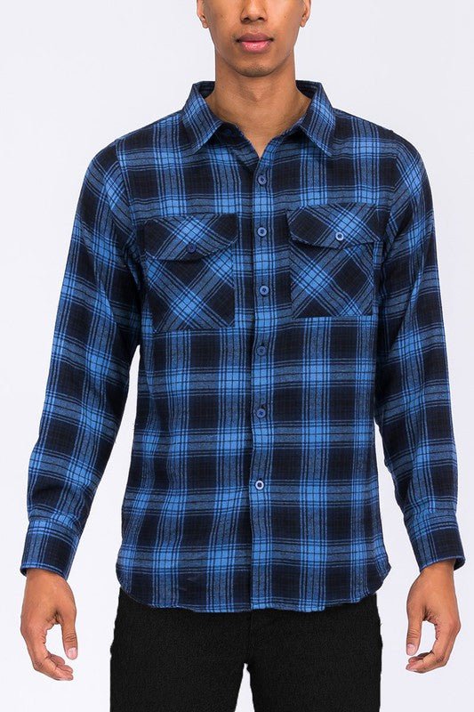 Regular Fit Checker Plaid Flannel Long Sleeve - Blu Lotus Boutique