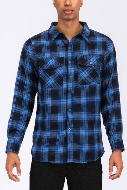 Regular Fit Checker Plaid Flannel Long Sleeve - Blu Lotus Boutique