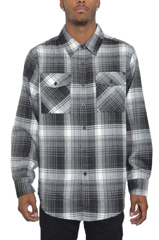 Regular Fit Checker Plaid Flannel Long Sleeve - Blu Lotus Boutique