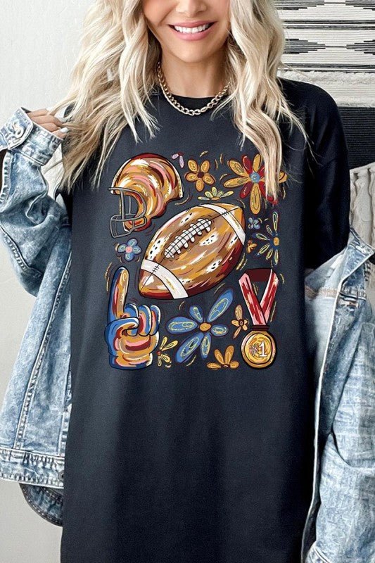 Retro Floral Football Plus Heavy Cotton Tee - Blu Lotus Boutique