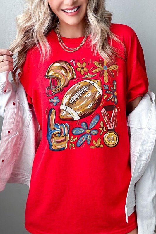 Retro Floral Football Plus Heavy Cotton Tee - Blu Lotus Boutique