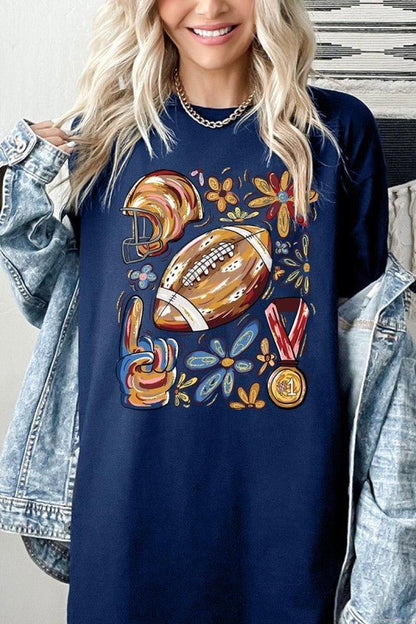 Retro Floral Football Plus Heavy Cotton Tee - Blu Lotus Boutique