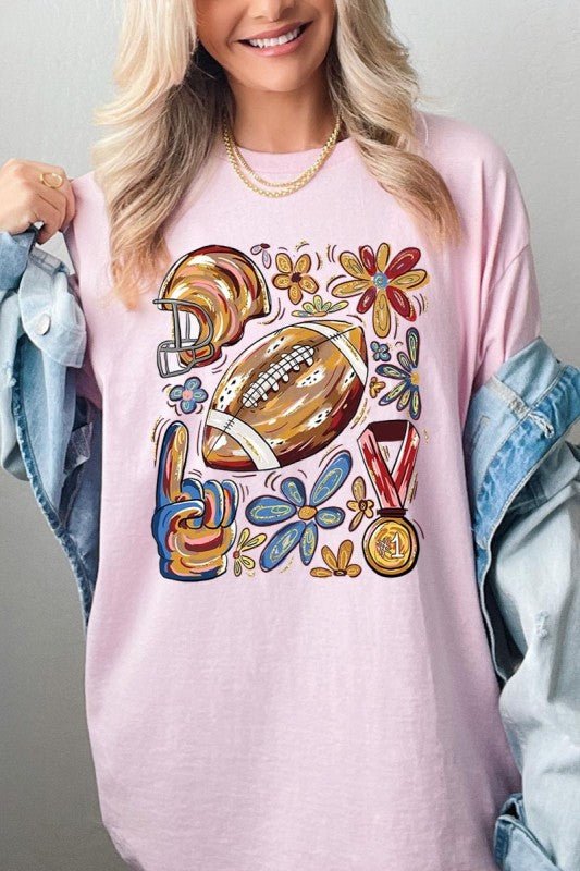 Retro Floral Football Plus Heavy Cotton Tee - Blu Lotus Boutique