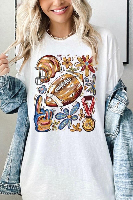 Retro Floral Football Plus Heavy Cotton Tee - Blu Lotus Boutique