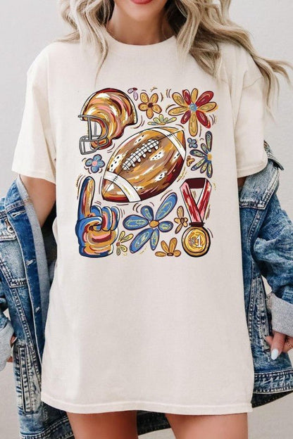 Retro Floral Football Plus Heavy Cotton Tee - Blu Lotus Boutique