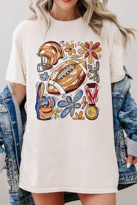 Retro Floral Football Plus Heavy Cotton Tee - Blu Lotus Boutique