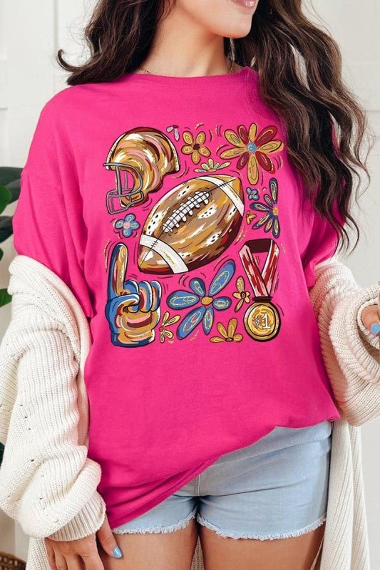 Retro Floral Football Plus Heavy Cotton Tee - Blu Lotus Boutique