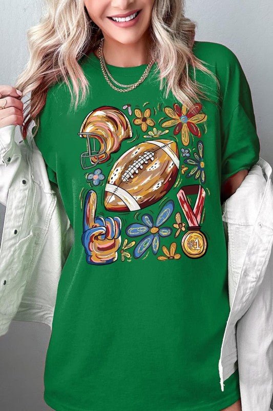 Retro Floral Football Plus Heavy Cotton Tee - Blu Lotus Boutique
