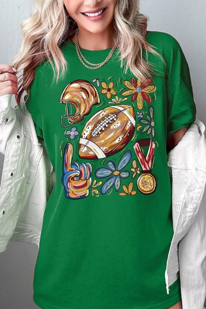 Retro Floral Football Plus Heavy Cotton Tee - Blu Lotus Boutique