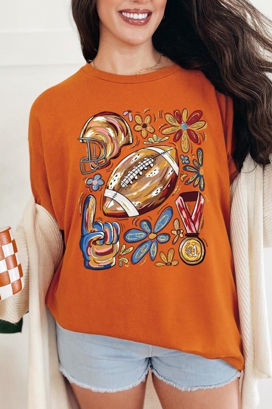 Retro Floral Football Plus Heavy Cotton Tee - Blu Lotus Boutique