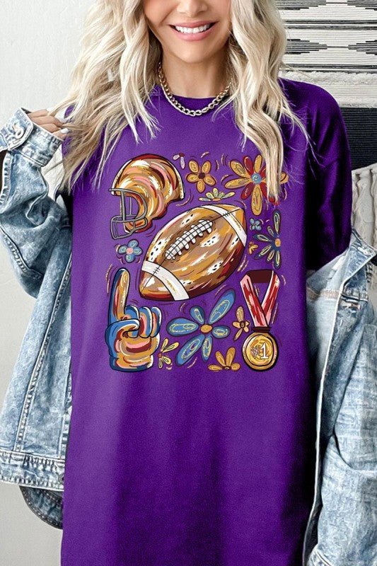 Retro Floral Football Plus Heavy Cotton Tee - Blu Lotus Boutique
