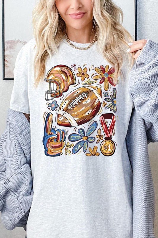 Retro Floral Football Plus Heavy Cotton Tee - Blu Lotus Boutique