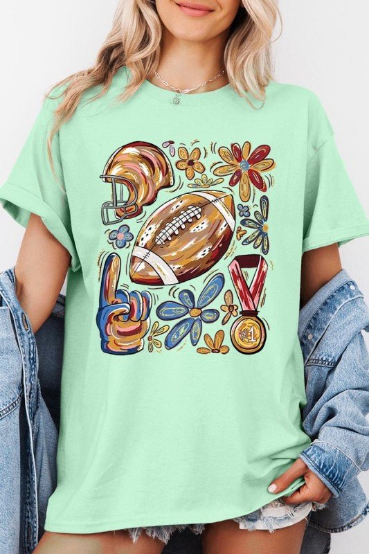 Retro Floral Football Plus Heavy Cotton Tee - Blu Lotus Boutique