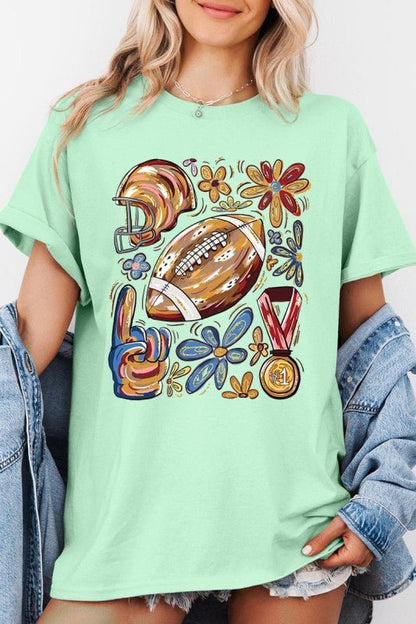 Retro Floral Football Plus Heavy Cotton Tee - Blu Lotus Boutique