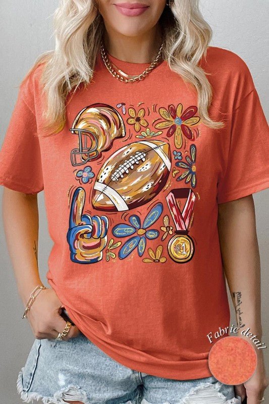 Retro Floral Football Plus Heavy Cotton Tee - Blu Lotus Boutique