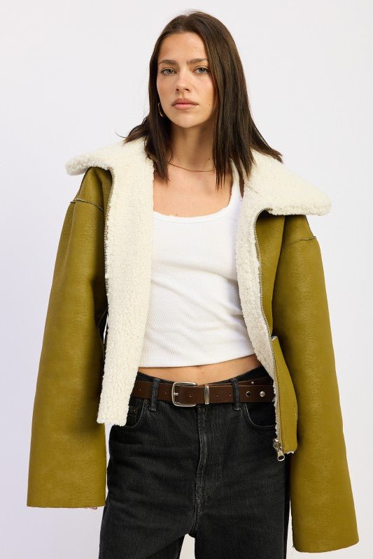 REVERSIBLE SUEDE SHEARLING JACKET - Blu Lotus Boutique