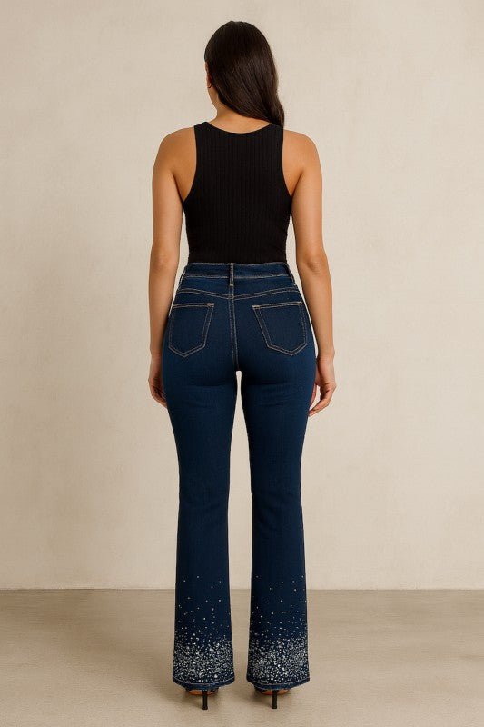 Rhinestone Bootcut Jean Premium Stretch Denim - Blu Lotus Boutique