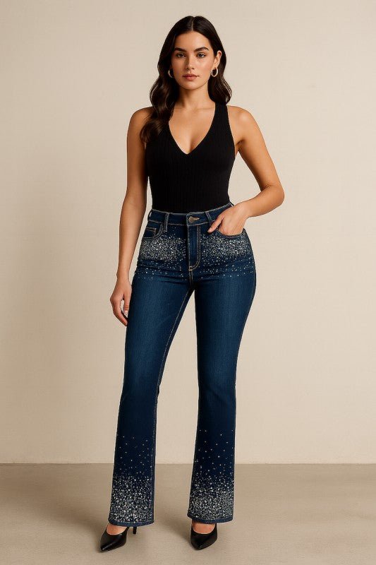 Rhinestone Bootcut Jean Premium Stretch Denim - Blu Lotus Boutique