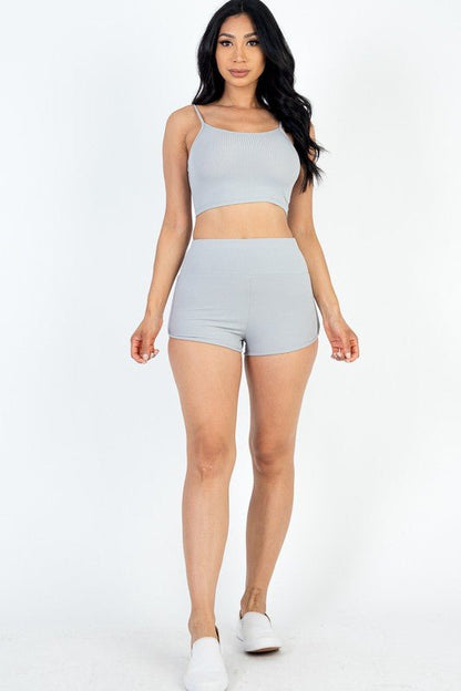 Ribbed Top & Ruched Biker Shorts Set - Blu Lotus Boutique