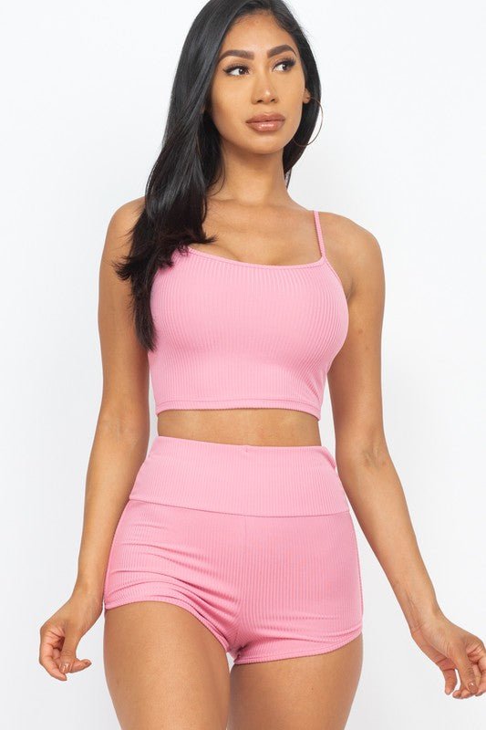 Ribbed Top & Ruched Biker Shorts Set - Blu Lotus Boutique