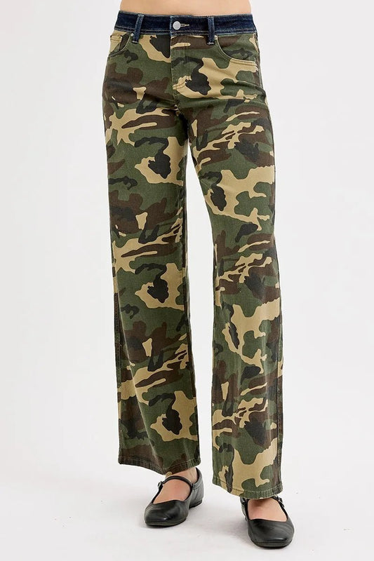 RISEN Camouflage Wide Leg Jeans - Blu Lotus Boutique