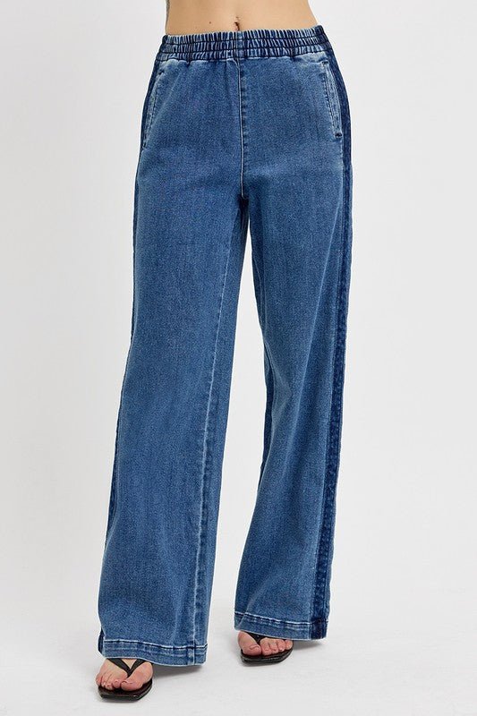 RISEN Full Size Elastic Waist Wide Leg Jeans Plus Size - Blu Lotus Boutique