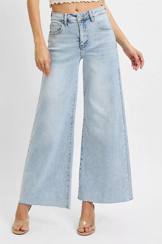 RISEN Full Size High Rise Ankle Wide Palazzo Jeans Plus Size - Blu Lotus Boutique