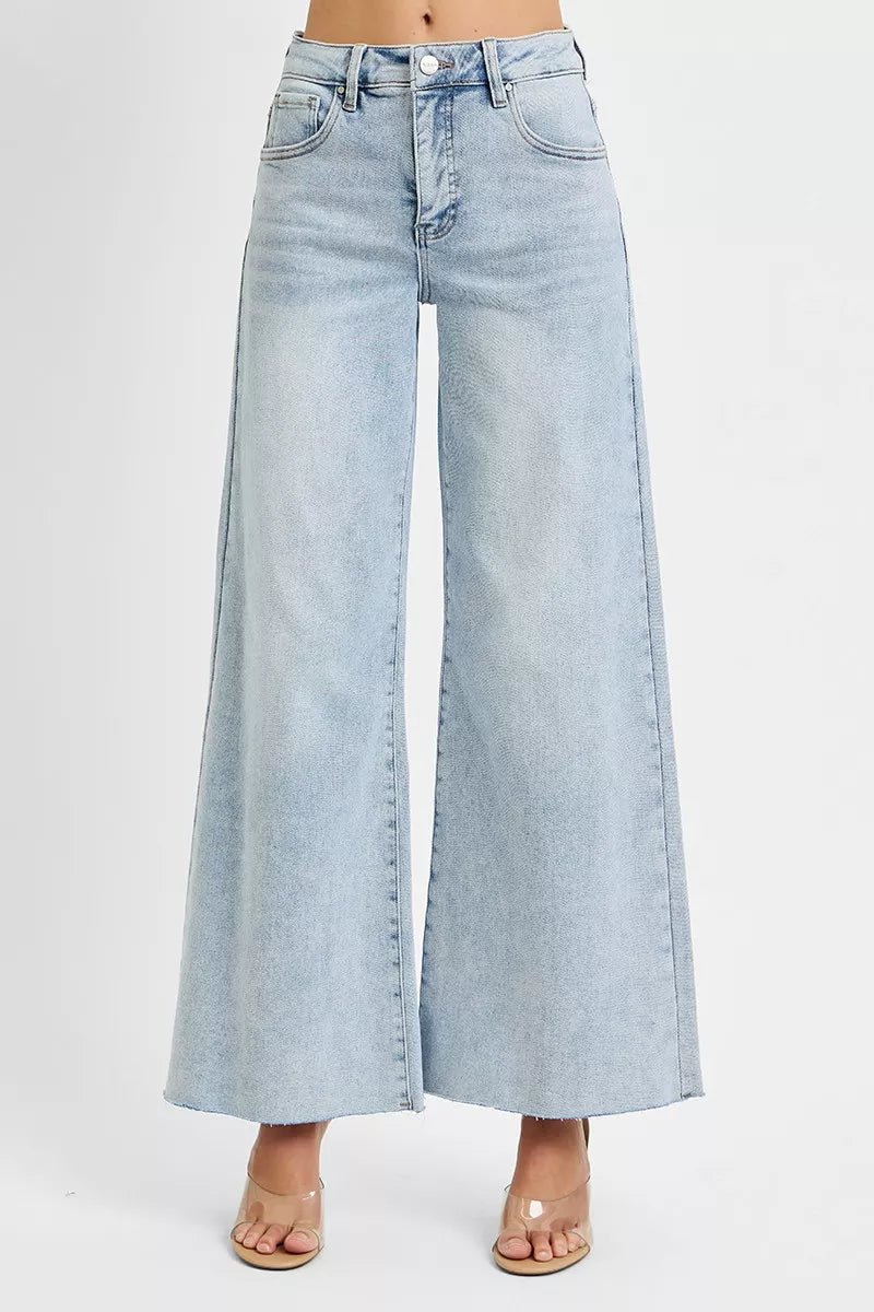 RISEN Full Size High Rise Ankle Wide Palazzo Jeans Plus Size - Blu Lotus Boutique