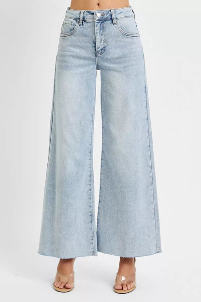 RISEN Full Size High Rise Ankle Wide Palazzo Jeans Plus Size - Blu Lotus Boutique